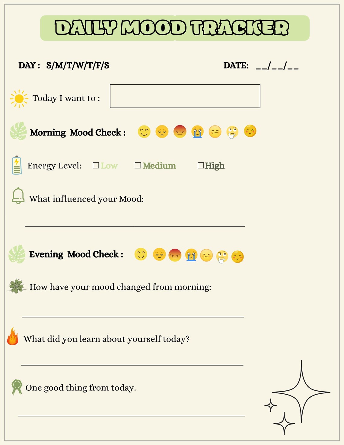 Minimal Mood Tracker Template | Canva Editable | Instant Download - Etsy