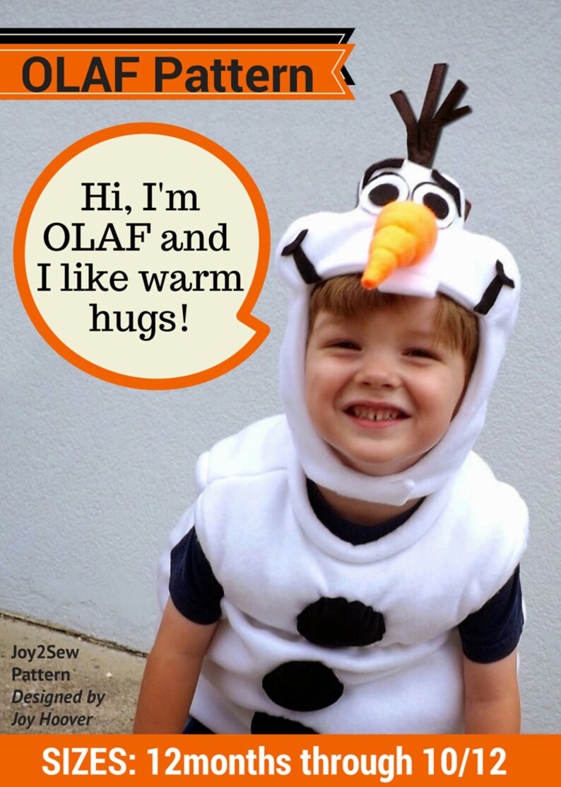 Olaf Frozen Costume PDF Pattern sizes 12months through 12 years
