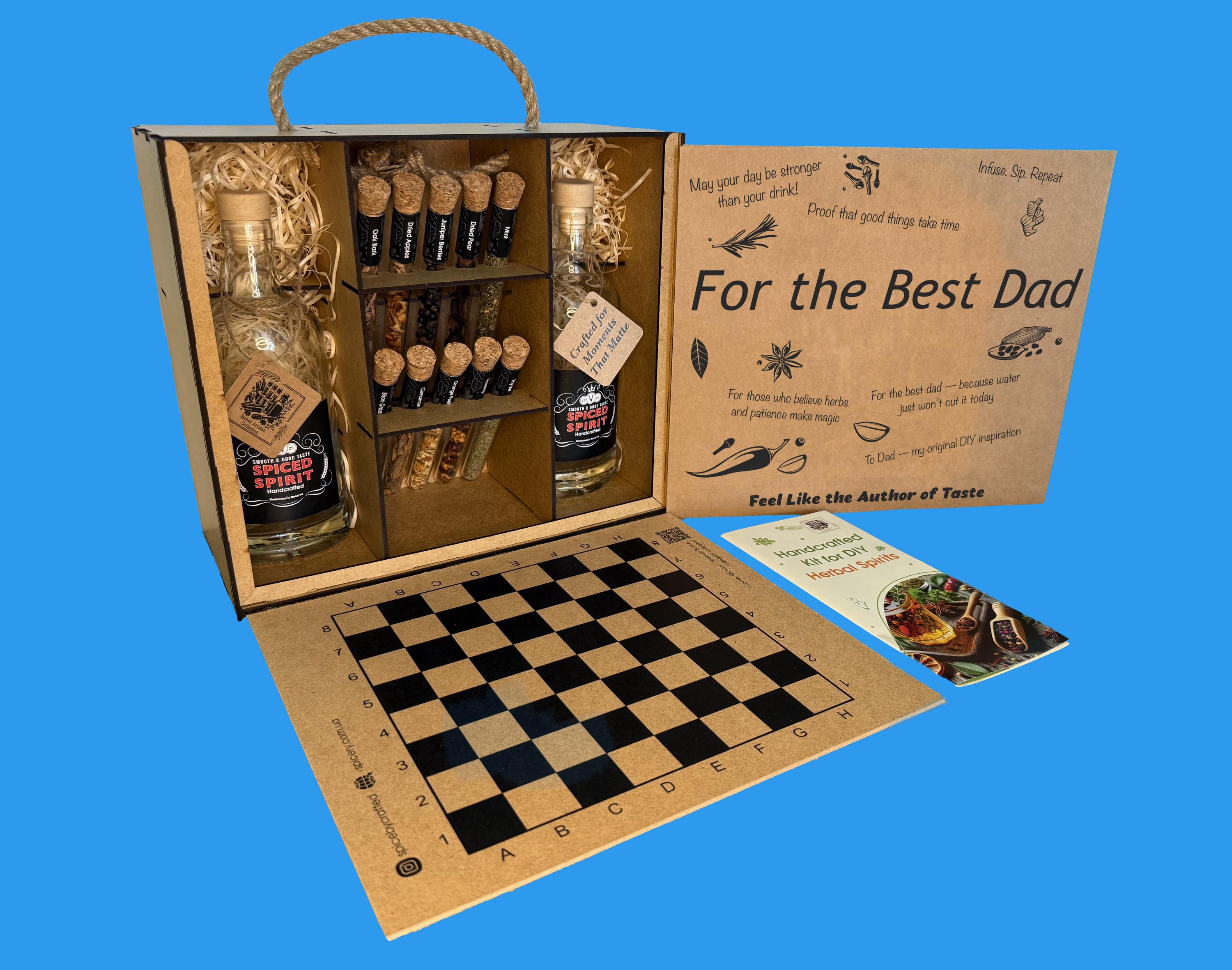 Dad’s DIY Liquor Infusion Kit | Craft Alcohol Gift Set with Natural Ingredients, Glass Bottles, Recipe Book & 20 Mini Games |Gift for Father