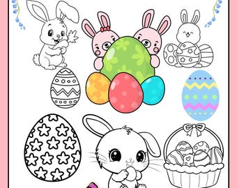 Easter Coloring Pages: Bunnies & Eggs Art Activity (Downloadable)