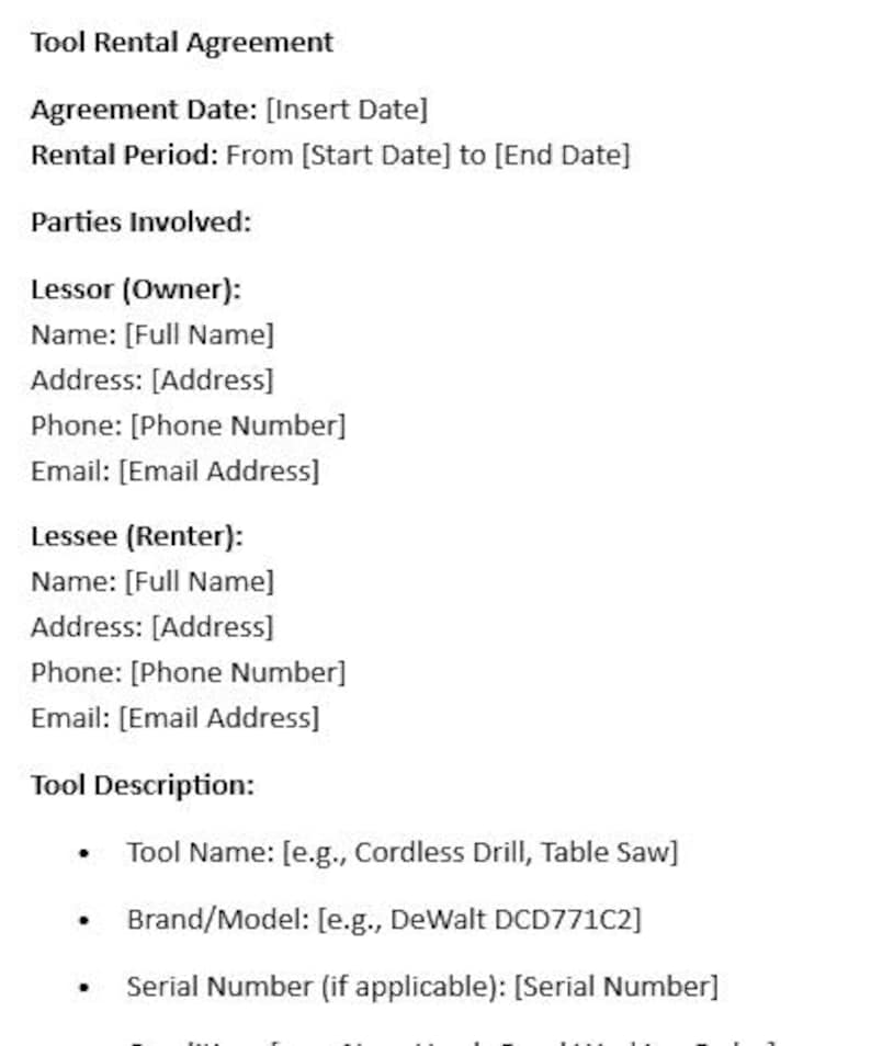 Image 10 for Tool Rental Agreement Template