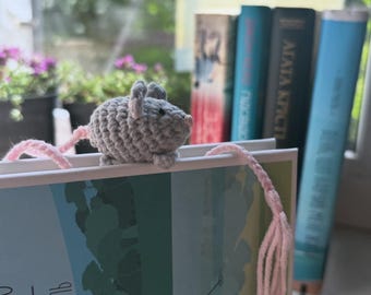 Gehaakte boekenlegger muis voor boekenliefhebbers, schattige minimuis