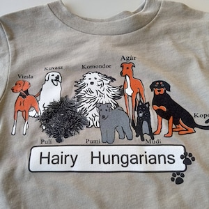 Youth Unisex Hairy Hungarians Shirt, Cute Dogs, Puli, Vizsla, Komondor, Kuvasz Gift item