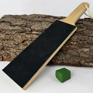 Genuine Leather Sharpening Strop – Oak Wood, Sharpening Board, Single-Sided Strop with Green Polishing Paste for Knives & Wood Carving Tools