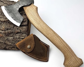 Carving Axe – Hand-Forged 52100 Carbon Steel Blade, Ash Wood Handle, Leather Sheath Included, Ready-to-Use Axe for Spoon & Bowl Carving.