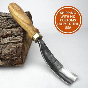 Hand-Forged Bent Carving Gouge – 52100 Steel, Multiple Sizes, Ergonomic Ash Handle, Sharpened Tool for Hollowing & Sculpting, Spoon Gouge.