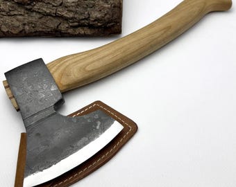Hand-Forged Carving Axe – 52100 Carbon Steel Blade, Ergonomic Handle, Leather Sheath Included, Hatchet for Woodworking, Gift for Carver.