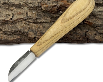 Hand-Forged Small Wood Carving Knife – Carbon Steel Blade, Ash Wood Handle, Ready to Use, Whittling Tool, Statue, Spoon Carving, Carver Gift
