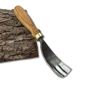 Hand-Forged Bent Gouge for Spoon & Bowl Carving – 52100 Carbon Steel Blade, Ergonomic Ash Handle, Long U-Bent Chisel, Woodworking Gift.