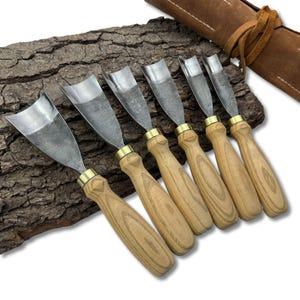 Wood Carving Gouges – Hand-Forged Carbon Steel Blades, Ergonomic Ash Handles, Cups & Bowls Carving Tools with Leather Roll, Sculptural Gouge