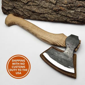 Hand-Forged Carving Axe – 52100 Carbon Steel Blade, Ergonomic Ash Handle, Leather Sheath Included, Ready-to-Use Axe for Spoon & Bowl Carving