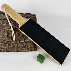 Asentador de cuero – Madera de roble, cuero genuino, tabla de afilado con pasta de pulido verde, asentador de un solo lado para cuchillos y herramientas de tallado