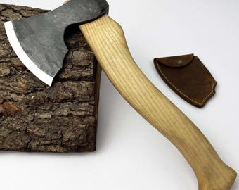 Wood Carving Axe – Hand-Forged 52100 Carbon Steel Blade, Ash Wood Handle, Leather Sheath Included, Ready-to-Use Spoon & Bowl Carving Hatchet