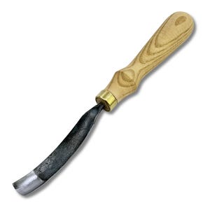 Hand-Forged Small Bent Gouge, Carbon Steel Blade, Ash Handle, Sharp & Ready to Use, Wood Carving Tool for Spoons, Cups, Gift for Carvers