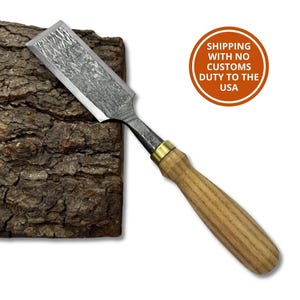 Wood Carving Chisel – Hand-Forged Premium Carbon Steel Blade, Ergonomic Ash Wood Handle, Sharpened Woodworking and Timber Framing Chisel