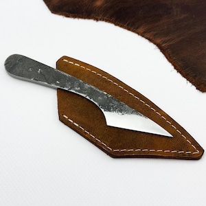 Kiridashi Knife – Full Steel Hand-Forged 52100 Carbon Steel Blade & Handle, Leather Sheath Included, Knife for WoodCarving, Leather Cutting