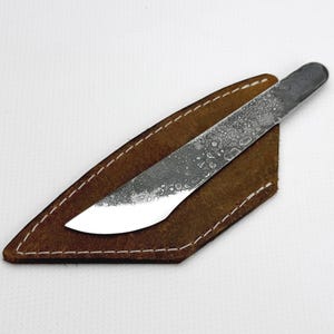 Hand-Forged Kiridashi Knife – Full Steel 52100 Carbon Steel Blade and Handle, Leather Sheath Included, Knife for Woodworking & Leathercraft