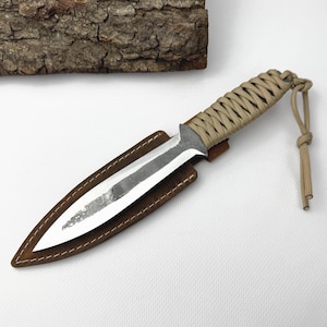 Throwing Knife – Hand-Forged 52100 Carbon Steel Blade, Paracord Handle, Leather Sheath Included, Balanced Kunai Knife for Throwing, Gift Him
