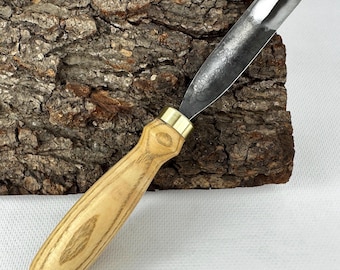 Handgesmede houtsnijguts - 52100 koolstofstalen mes, ergonomisch essenhandvat, aangepaste maten, geslepen gebogen houtbewerkingsbeitel, geef hem cadeau