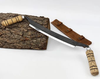 Large Draw Knife – 10" Hand-Forged 52100 Carbon Steel Blade, Ash Wood Handles, Leather Sheath, Drawknife for Woodworking, Gift for Carpenter