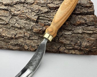 Hand-Forged Bent Carving Gouge – 52100 Carbon Steel Blade, Various Sizes, Ash Handle, Sharpened Spoon Gouge for Hollowing & Wood Sculpting.