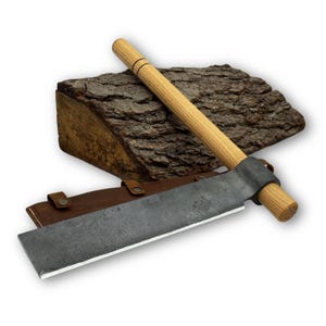 Wood Splitting Froe – Hand-Forged Carbon Steel Blade, Ash Handle, Leather Sheath, Bushcraft Froe, Heavy-Duty Log Splitting Froe, Woodworking
