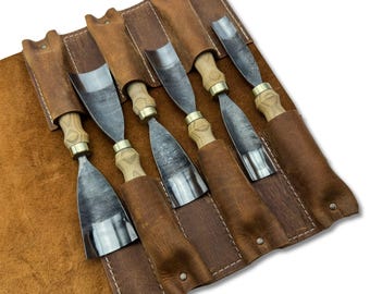 Hand-Forged Wood Carving Gouge Set – Carbon Steel Blade, Ergonomic Ash Handles, Leather Roll, Wood Carving Tools for Cups, Bowls & Sculpting