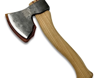 Hand-Forged Wood Carving Axe – Carbon Steel Blade, Ergonomic Ash Handle, Leather Sheath, Spoon, Kuksa & Bowl Carving Axe, Camping Hatchet.