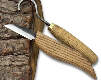 Spoon Carving Tools – Hand-Forged Carbon Steel Blades, Ash Wood Handles, Hook Knife & Whittling Knife for Bowl Carving and Fine Detail Work.