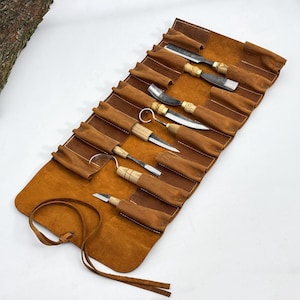 Genuine Leather Tool Roll, Handcrafted Knives & Chisels Pouch, Crazy Horse Leather