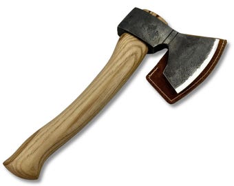 Wood Carving Axe – Hand-Forged Carbon Steel Blade, Ash Wood Handle, Leather Sheath, Spoon Carving Tool, Hewing Hatchet, Carpenter Gift.