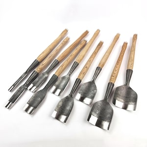 Rounded Timber Chisels – Hand-Forged Woodworking Tools, Carbon Steel Blades, Ash Handles, Choose Size or Set of Framing Chisel with Sheath