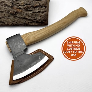 Hand-Forged Carving Axe – 52100 Carbon Steel Blade, Ergonomic Handle, Leather Sheath Included, Hatchet for Woodworking, Gift for Carver.