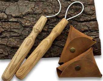 Hand-Forged Scorp Knife & Hook Knife – 52100 Carbon Steel Blades, Ergonomic Ash Wood Handles, Leather Sheath, Spoon and Bowl Carving Knives.