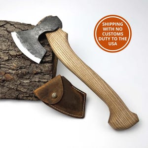 Carving Axe – Hand-Forged 52100 Carbon Steel Blade, Ash Wood Handle, Leather Sheath Included, Ready-to-Use Axe for Spoon & Bowl Carving.