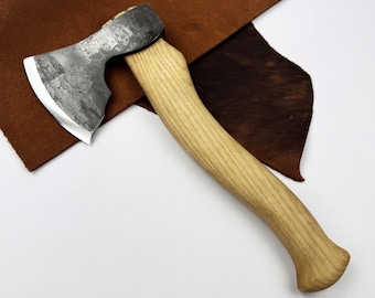 Hand-Forged Carving Axe with Leather Sheath, Carbon 52100 Steel Blade, Ready-to-Use