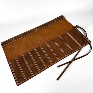 Leather Chisel Case with 10 Pockets – Handcrafted Tool Roll for Wood Carving & Leather Tools Storage