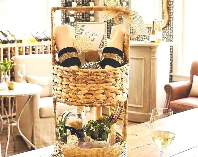 Wine and Cheese Gift Basket, Marble Board, Charcuterie Tower, Candle, Succulent