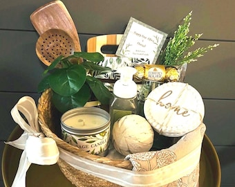 Natural Housewarming Basket, First Apartment Ideas, Hostess Gift,  Thank you Gift, Medium Kitchen Basket
