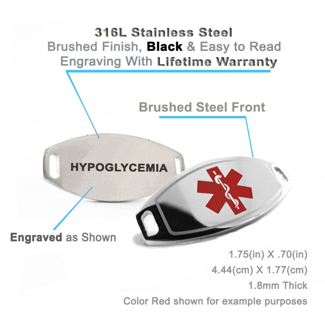 HYPOGLYCEMIA Alert Medical ID Plate Pre-engraved for Stylish | Etsy