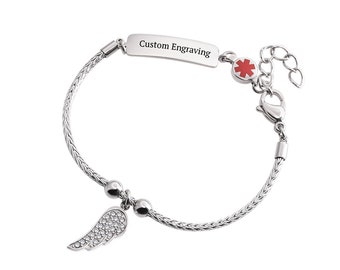 Custom Engraved Faith Medical ID Bracelet Designer 316L Stainless Steel with CZ Stones - Steel Oak Collection