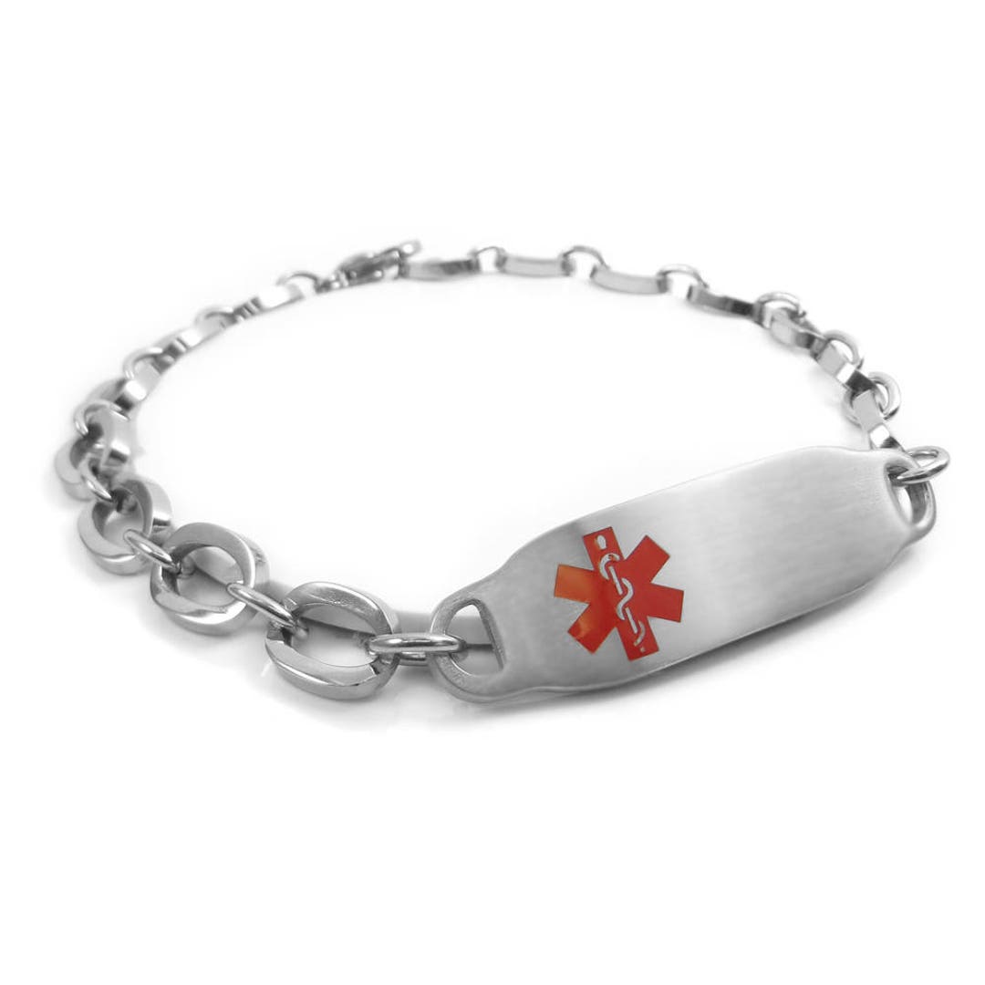 Ladies Medical ID Bracelet Custom Engraved Oval Links Red Etsy