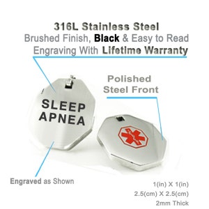 Pre-Engraved SLEEP APNEA Medical Alert Necklace, Stainless Steel, P1 image 2