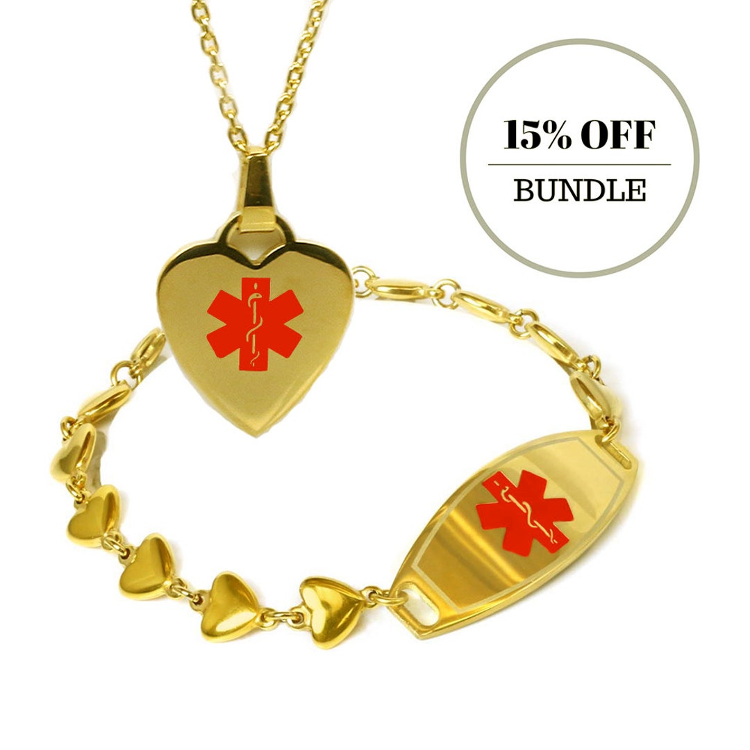 Gold Toned Heart Medical Alert Bracelet for Women and Heart ID Etsy
