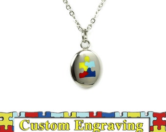 Autism Awareness Charm Necklace, Custom Engraved - R3-N