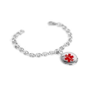 Personalized Medical Alert Bracelet with Free Engraving 316L Stainless Steel, Mini O-Ring Links, Red Symbol | Hand Made in USA - R2R-BS8