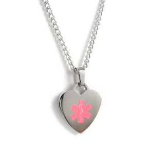 Heart Medical ID Necklace, Steel, Pink Symbol - P5C-N