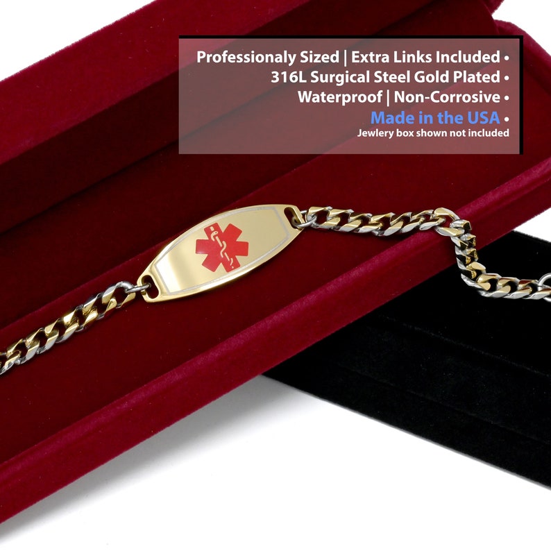 Custom Medical Gold Tone Plated ID Bracelet Men Engraved Free Etsy UK