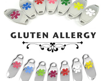 GLUTEN ALLERGY Medical ID Plate Pre-Engraved, for Stylish Beaded Id Bracelets