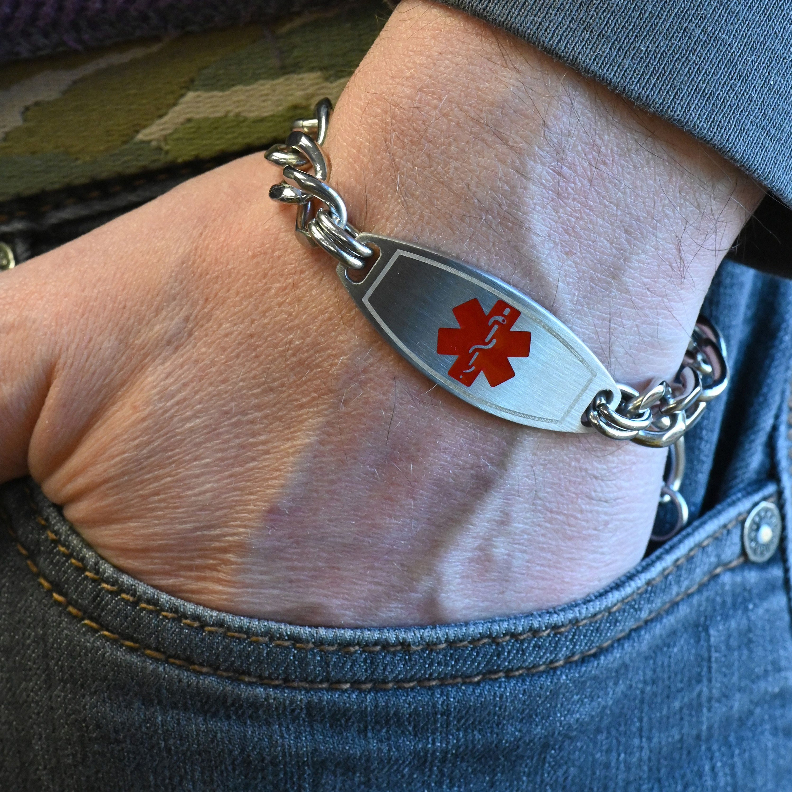 Bracciale Uomo Con Targhetta Medica Personalizzabile - Incisione Gratuita - Acciaio Inox - Catena Classica